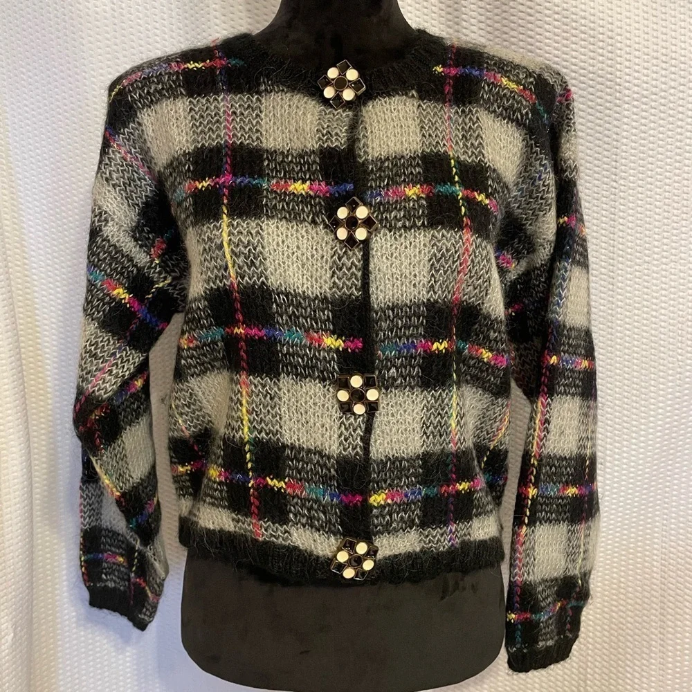 One Step Up Multicolor Checkered Long Sleeve Cardigan Sweater Size M